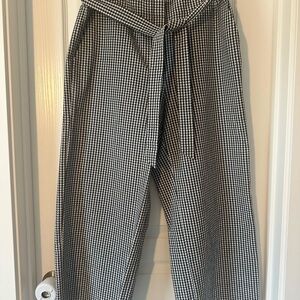 High-Waist Gingham Tie-Waist Pants